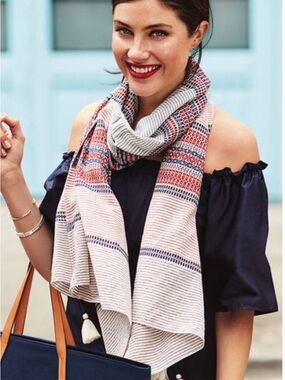 Stella & Dot Navy and Red Striped Scarf